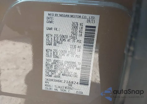 2024 Nissan Pathfinder Platinum Fwd from USA, damaged, VIN 5N1DR3DH6RC216824